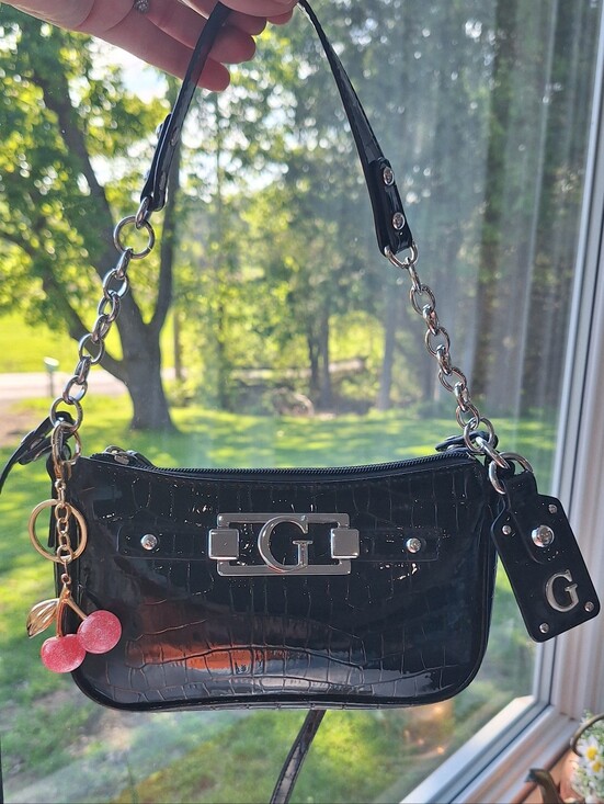 Guess Handbags - Guess Black Croc Shoulder Bag With Crossbody Strap